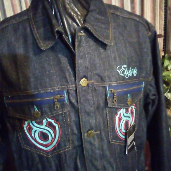 8732 Motor Club (Young Jeezy) Raw Denim Embroidered Hip Hop Jacket Men 2XL Blue - Picture 2 of 16